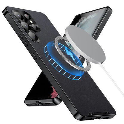 For Samsung Galaxy S22 Ultra 5G Magnetic Case Texture Leather Camera Protection Phone Cover