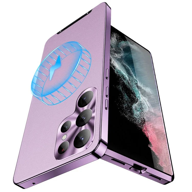 For Samsung Galaxy S22 Ultra 5G Magnetic Case Texture Leather Camera Protection Phone Cover