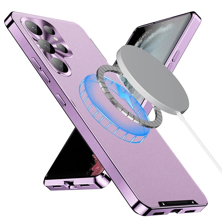 For Samsung Galaxy S22 Ultra 5G Magnetic Case Texture Leather Camera Protection Phone Cover