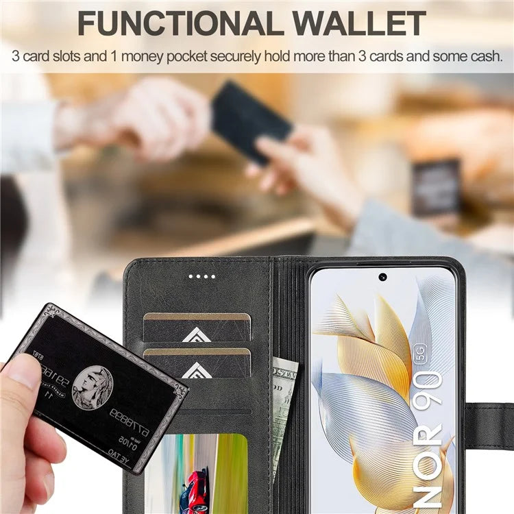 LC.IMEEKE For Honor 90 Case PU Leather Calf Texture Wallet Stand Phone Cover