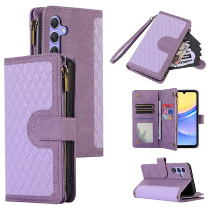 For Samsung Galaxy A15 5G Case PU Leather Rhombus Grid Imprinted Phone Cover with 9 Card Slots