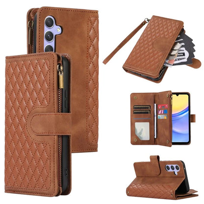 For Samsung Galaxy A15 5G Case PU Leather Rhombus Grid Imprinted Phone Cover with 9 Card Slots