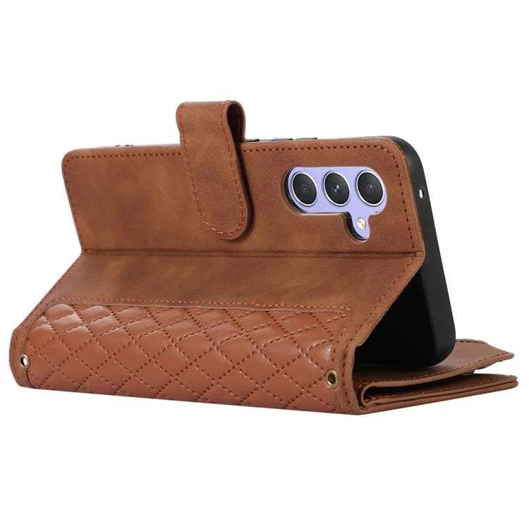 For Samsung Galaxy A15 5G Case PU Leather Rhombus Grid Imprinted Phone Cover with 9 Card Slots