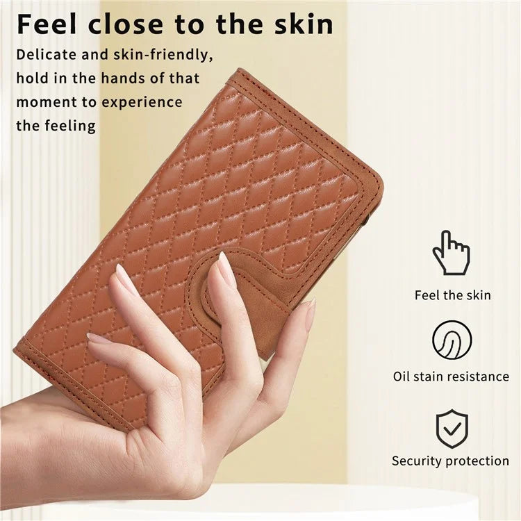 For Samsung Galaxy A15 5G Case PU Leather Rhombus Grid Imprinted Phone Cover with 9 Card Slots