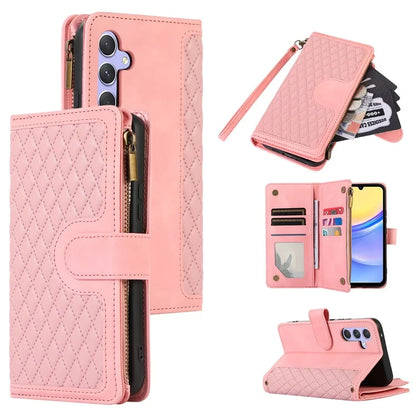 For Samsung Galaxy A15 5G Case PU Leather Rhombus Grid Imprinted Phone Cover with 9 Card Slots