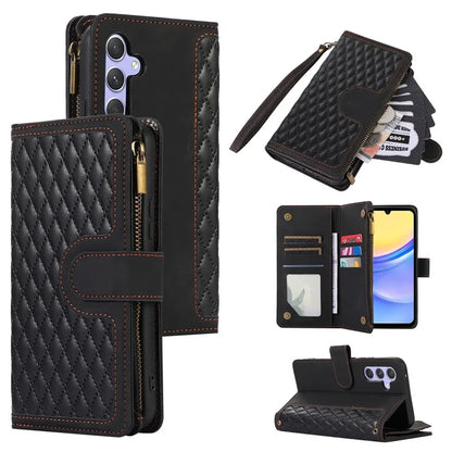 For Samsung Galaxy A15 5G Case PU Leather Rhombus Grid Imprinted Phone Cover with 9 Card Slots