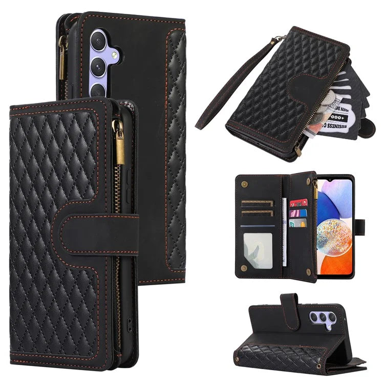 For Samsung Galaxy A14 5G /  A14 4G Cell Phone Case Leather Zipper Pocket Flip Stand Cover