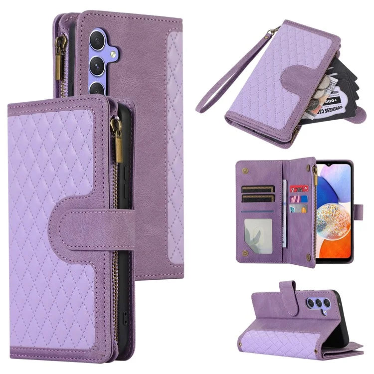 For Samsung Galaxy A14 5G /  A14 4G Cell Phone Case Leather Zipper Pocket Flip Stand Cover