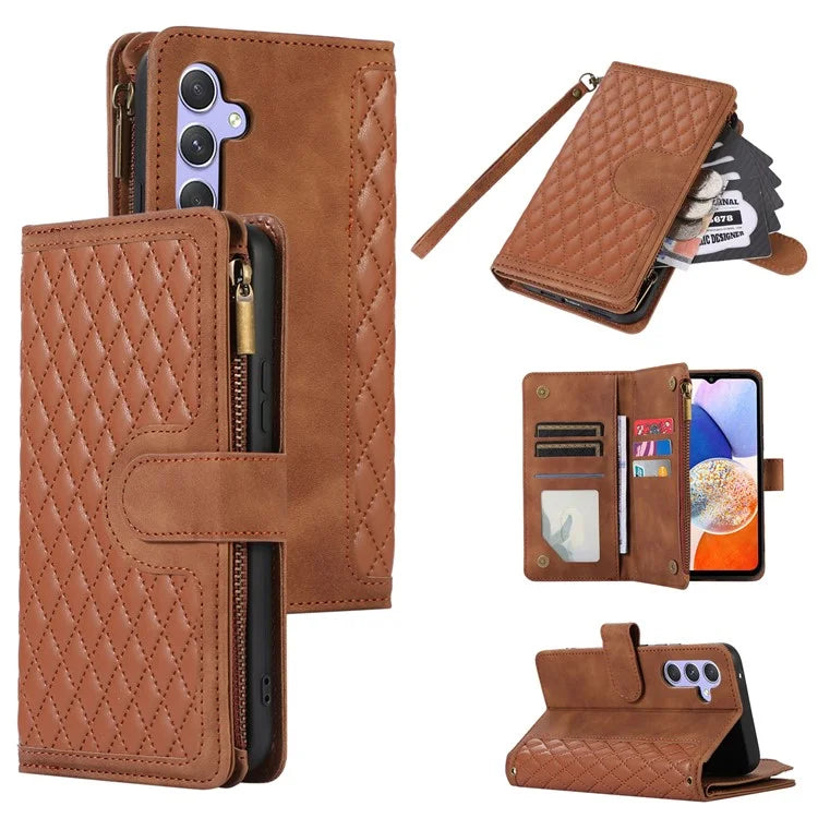 For Samsung Galaxy A14 5G /  A14 4G Cell Phone Case Leather Zipper Pocket Flip Stand Cover