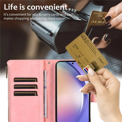 For Samsung Galaxy A14 5G /  A14 4G Cell Phone Case Leather Zipper Pocket Flip Stand Cover