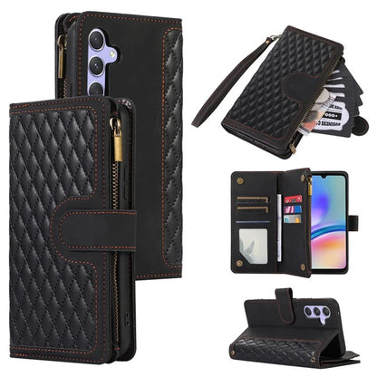 For Samsung Galaxy A05s 4G Case Zipper Leather Rhombus Grid Imprinted Phone Protector