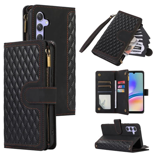 For Samsung Galaxy A05s 4G Case Zipper Leather Rhombus Grid Imprinted Phone Protector