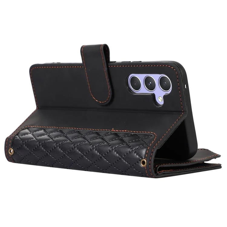 For Samsung Galaxy A05s 4G Case Zipper Leather Rhombus Grid Imprinted Phone Protector