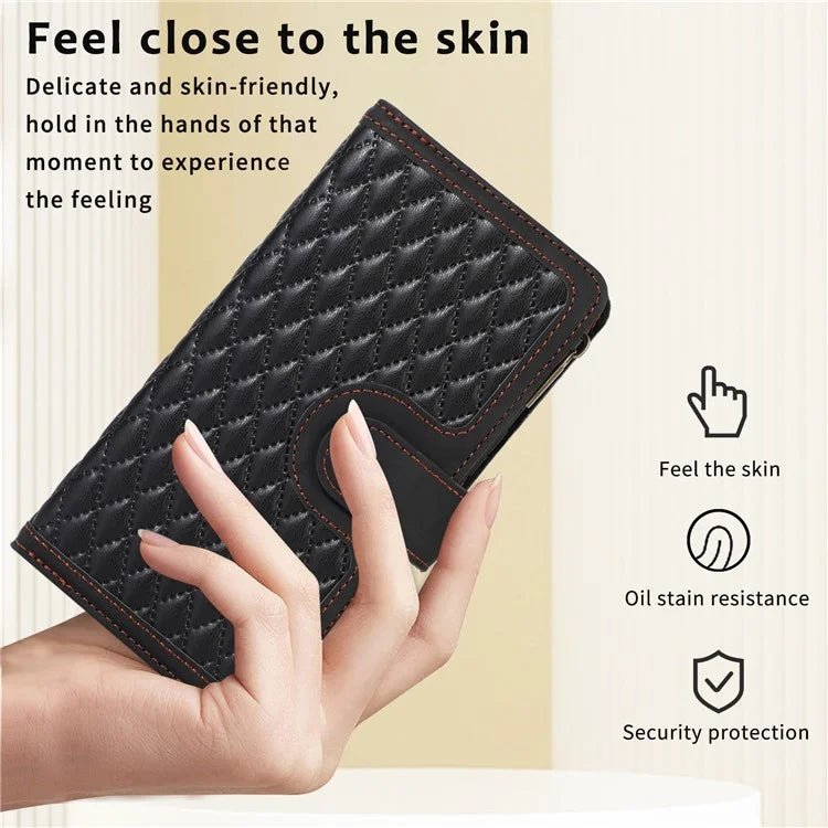 For Samsung Galaxy A05s 4G Case Zipper Leather Rhombus Grid Imprinted Phone Protector