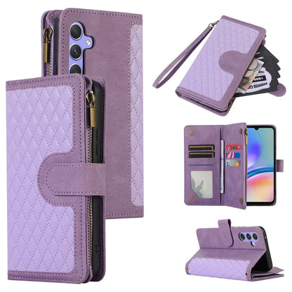 For Samsung Galaxy A05s 4G Case Zipper Leather Rhombus Grid Imprinted Phone Protector