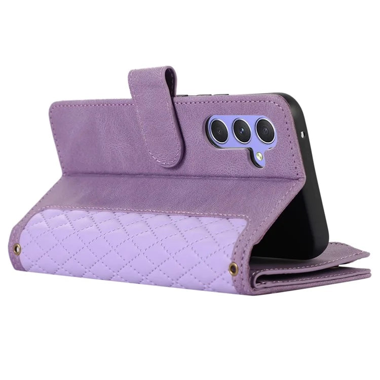 For Samsung Galaxy A05s 4G Case Zipper Leather Rhombus Grid Imprinted Phone Protector