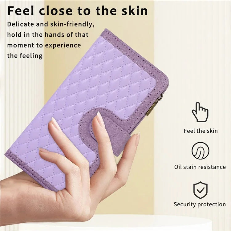 For Samsung Galaxy A05s 4G Case Zipper Leather Rhombus Grid Imprinted Phone Protector