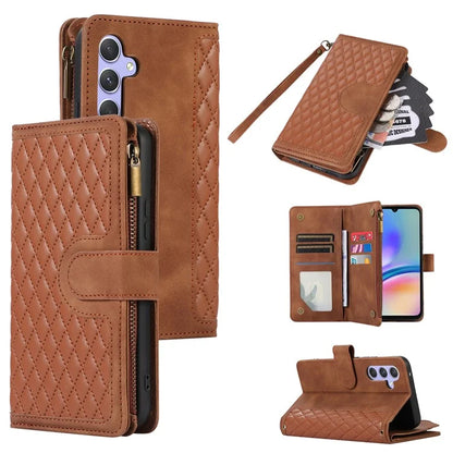 For Samsung Galaxy A05s 4G Case Zipper Leather Rhombus Grid Imprinted Phone Protector