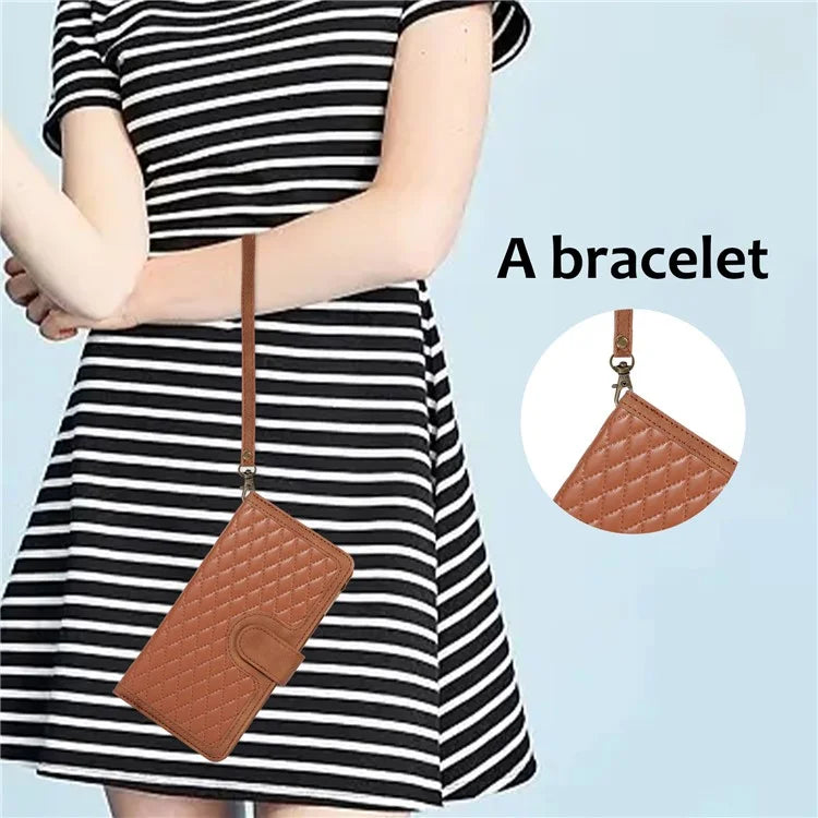 For Samsung Galaxy A05s 4G Case Zipper Leather Rhombus Grid Imprinted Phone Protector