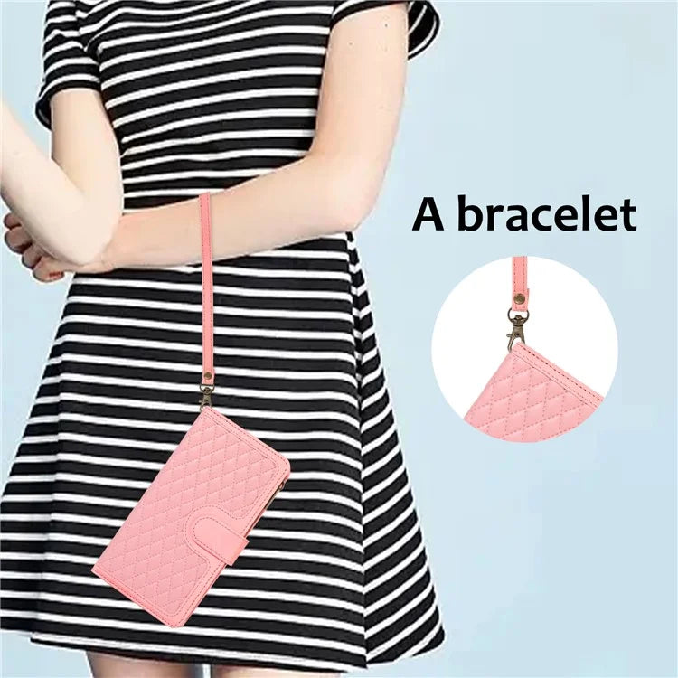 For Samsung Galaxy A05s 4G Case Zipper Leather Rhombus Grid Imprinted Phone Protector