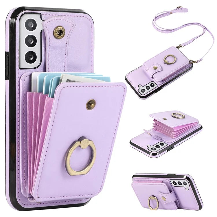 For Samsung Galaxy S22+ 5G Case Kickstand Slim-Fit TPU+PU Leather Mobile Phone Cover