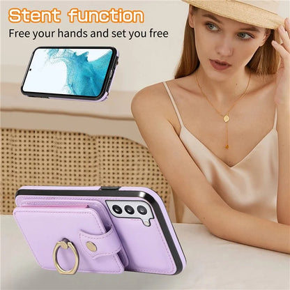 For Samsung Galaxy S22+ 5G Case Kickstand Slim-Fit TPU+PU Leather Mobile Phone Cover