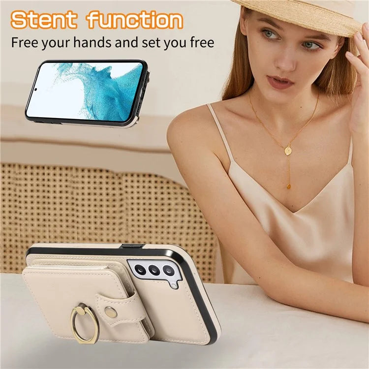 For Samsung Galaxy S22+ 5G Case Kickstand Slim-Fit TPU+PU Leather Mobile Phone Cover
