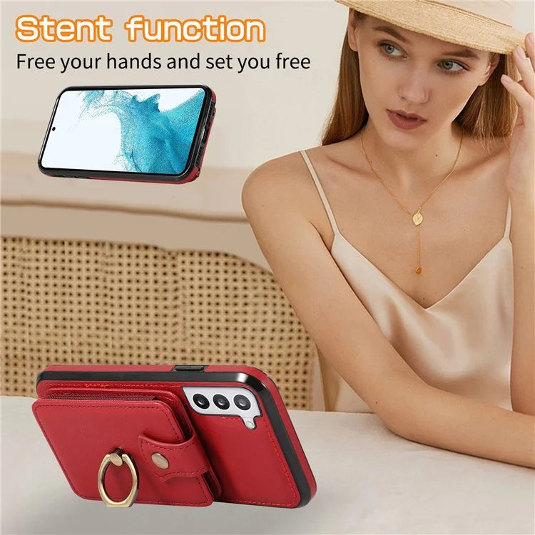 For Samsung Galaxy S23 Case TPU+PU Leather Slim-Fit Mobile Phone Cover with Kickstand