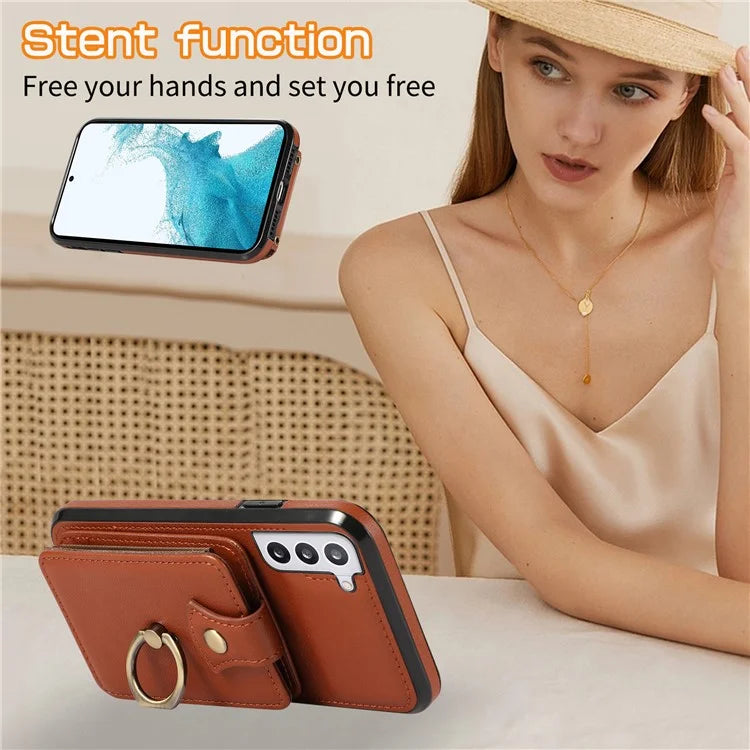 For Samsung Galaxy S23 Case TPU+PU Leather Slim-Fit Mobile Phone Cover with Kickstand