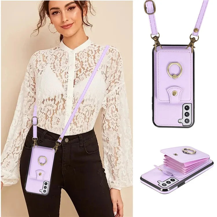 For Samsung Galaxy S23 Case TPU+PU Leather Slim-Fit Mobile Phone Cover with Kickstand