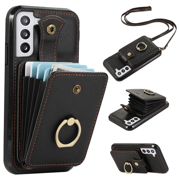 For Samsung Galaxy S23 Case TPU+PU Leather Slim-Fit Mobile Phone Cover with Kickstand