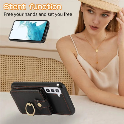 For Samsung Galaxy S23 Case TPU+PU Leather Slim-Fit Mobile Phone Cover with Kickstand