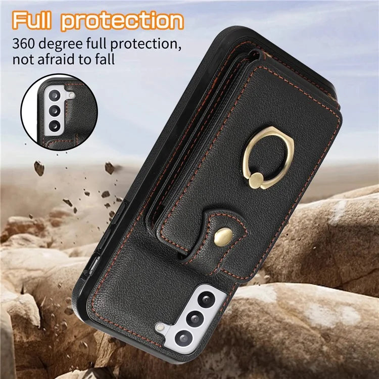 For Samsung Galaxy S23 Case TPU+PU Leather Slim-Fit Mobile Phone Cover with Kickstand