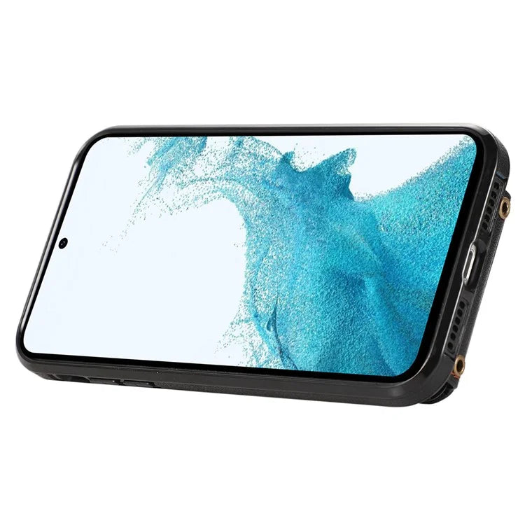 For Samsung Galaxy S22 5G Case RFID Blocking Kickstand Mobile Phone Cover TPU+PU Leather Phone Shell