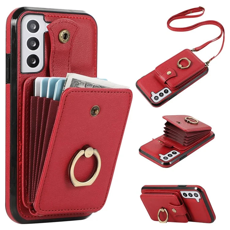 For Samsung Galaxy S22 5G Case RFID Blocking Kickstand Mobile Phone Cover TPU+PU Leather Phone Shell