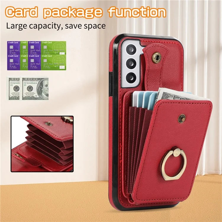 For Samsung Galaxy S22 5G Case RFID Blocking Kickstand Mobile Phone Cover TPU+PU Leather Phone Shell