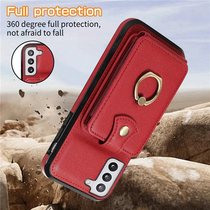 For Samsung Galaxy S22 5G Case RFID Blocking Kickstand Mobile Phone Cover TPU+PU Leather Phone Shell