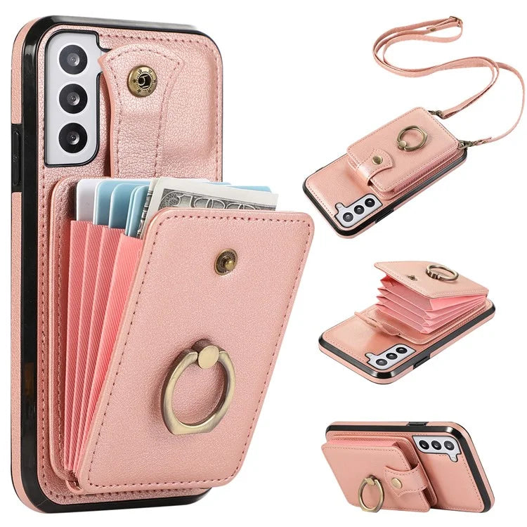 For Samsung Galaxy S22 5G Case RFID Blocking Kickstand Mobile Phone Cover TPU+PU Leather Phone Shell