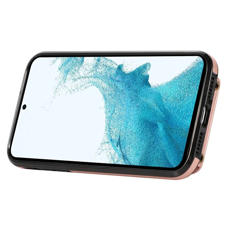 For Samsung Galaxy S22 5G Case RFID Blocking Kickstand Mobile Phone Cover TPU+PU Leather Phone Shell