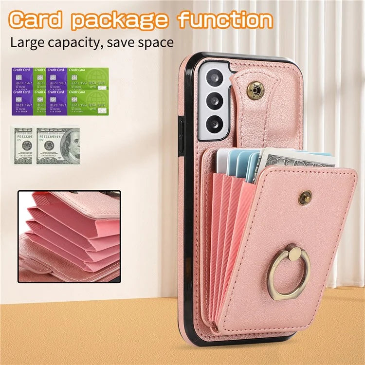 For Samsung Galaxy S22 5G Case RFID Blocking Kickstand Mobile Phone Cover TPU+PU Leather Phone Shell