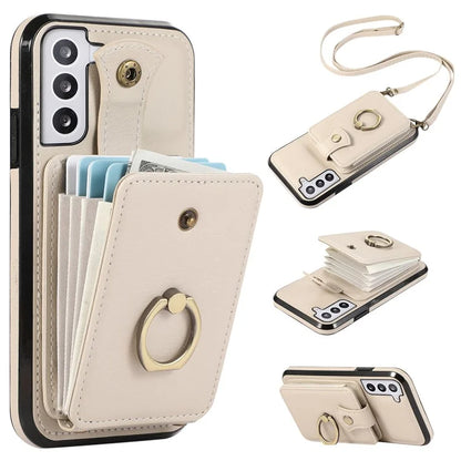 For Samsung Galaxy S22 5G Case RFID Blocking Kickstand Mobile Phone Cover TPU+PU Leather Phone Shell