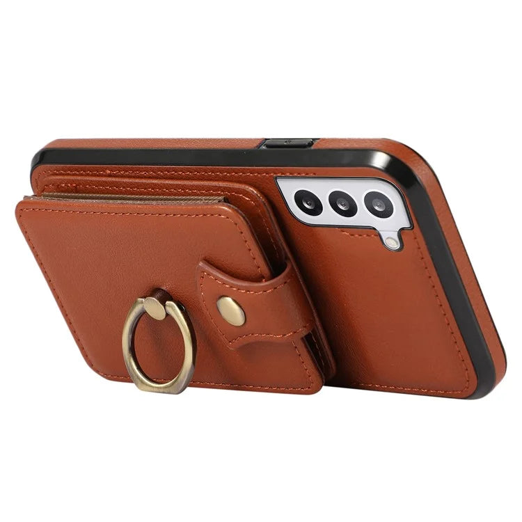 For Samsung Galaxy S22 5G Case RFID Blocking Kickstand Mobile Phone Cover TPU+PU Leather Phone Shell