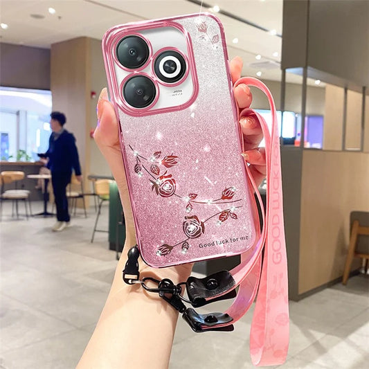 KADEM For Transsion Infinix Smart 8 4G / Transsion Tecno Spark Go 2024 4G TPU Glitter Shell Cell Phone Case with Strap