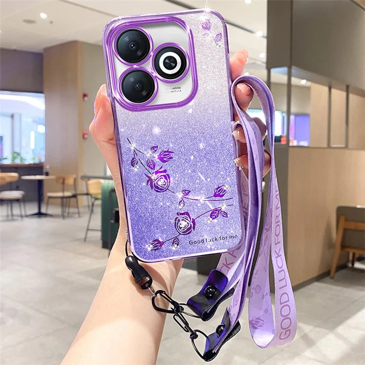 KADEM For Transsion Infinix Smart 8 4G / Transsion Tecno Spark Go 2024 4G TPU Glitter Shell Cell Phone Case with Strap