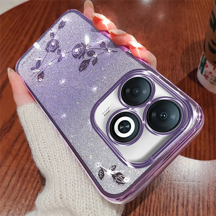 KADEM For Transsion Infinix Smart 8 4G / Transsion Tecno Spark Go 2024 4G TPU Glitter Shell Cell Phone Case with Strap