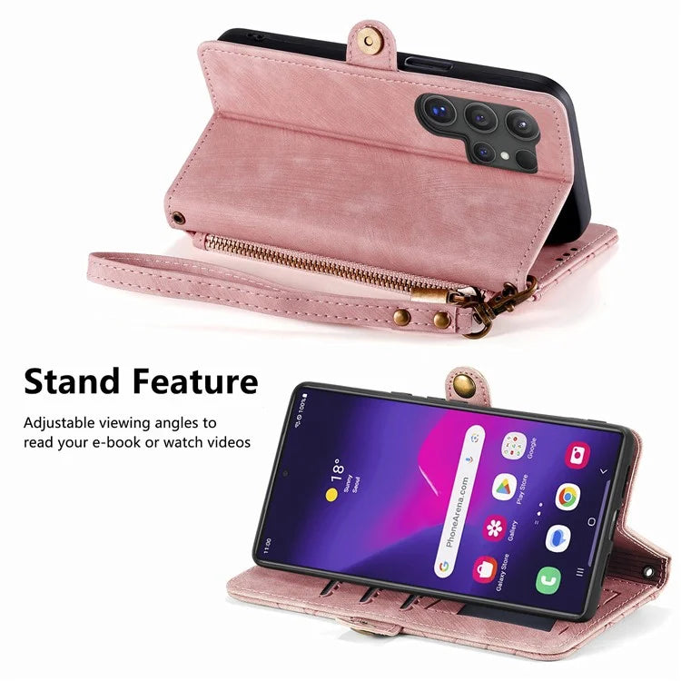 For Samsung Galaxy S24 Ultra Case Geometry Imprinted Wallet Leather Cover