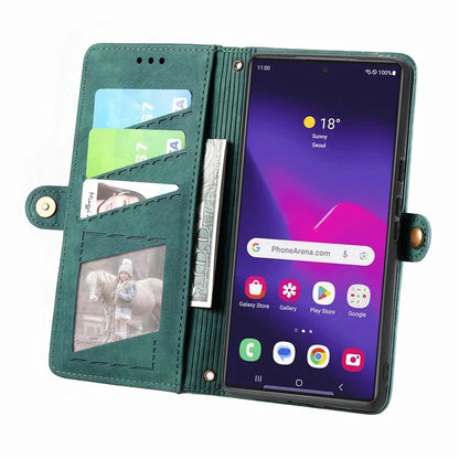 For Samsung Galaxy S24 Ultra Case Geometry Imprinted Wallet Leather Cover