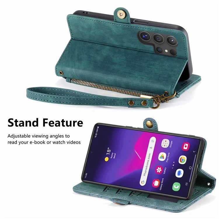 For Samsung Galaxy S24 Ultra Case Geometry Imprinted Wallet Leather Cover