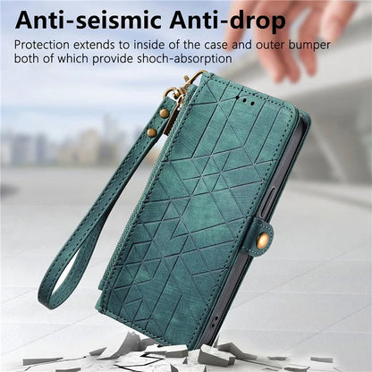 For Samsung Galaxy S24 Ultra Case Geometry Imprinted Wallet Leather Cover