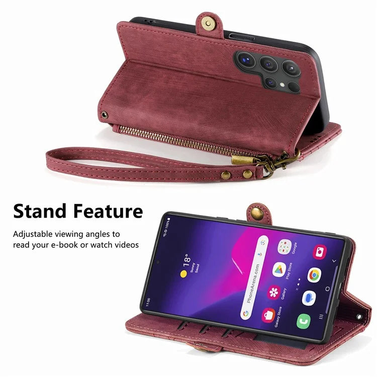 For Samsung Galaxy S24 Ultra Case Geometry Imprinted Wallet Leather Cover
